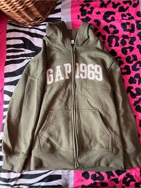 GAP Olive Green Kids Zip Hoodie with GAP 1969 Logo